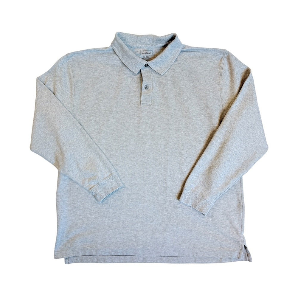 L.L.Bean Long Sleeve Polo Mens XL Regular Gray Pique Cotton 236477